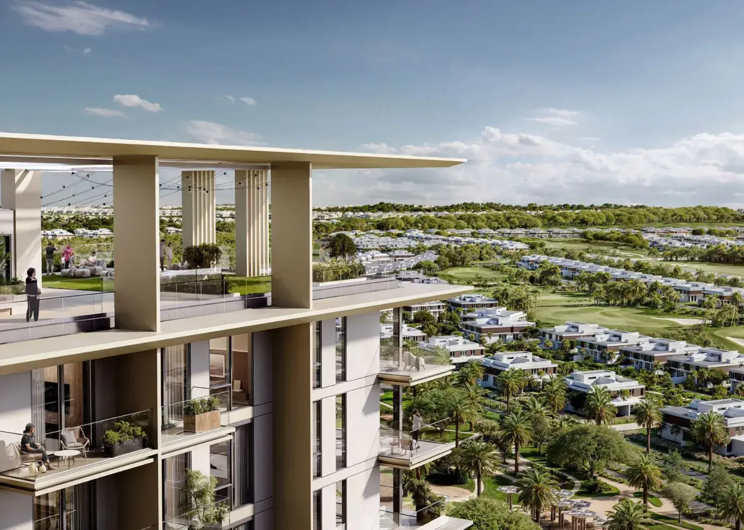 Luxury apartment building with a resort-style pool and modern gym by Casttio Real Estate