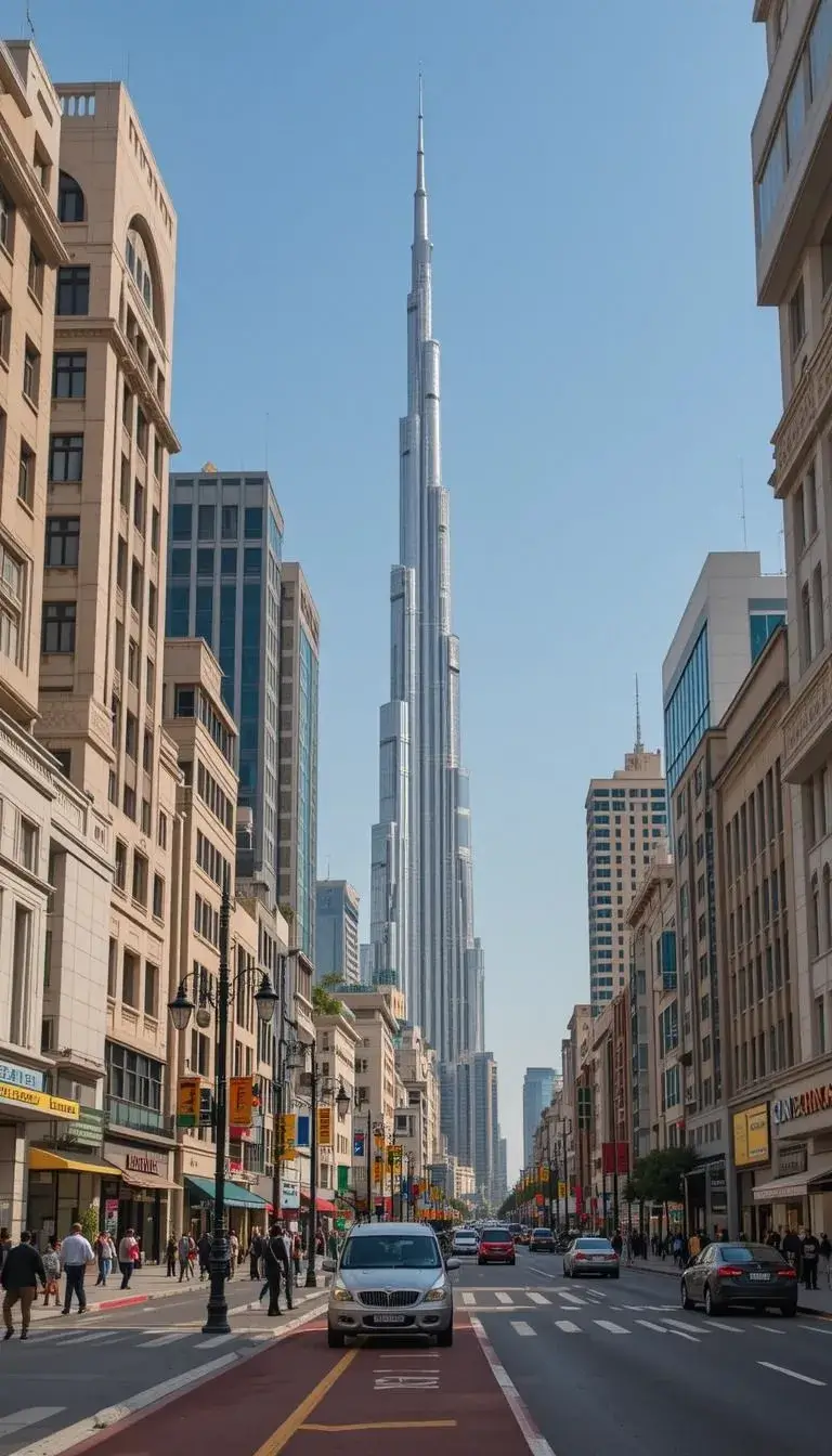 Iconic Burj Khalifa view from a busy Dubai street, premium location by Casttio