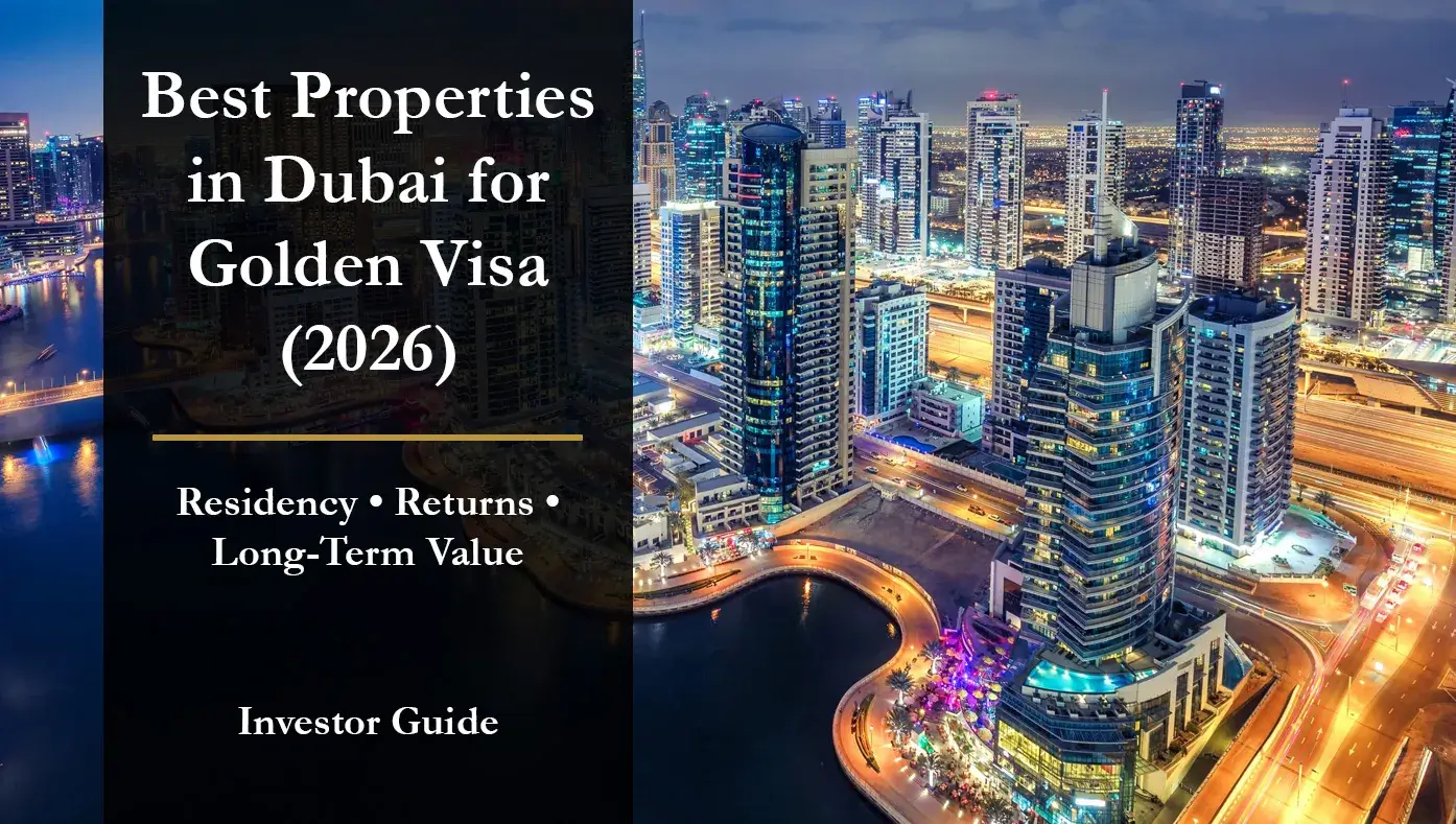 Cover image for Casttio's 2026 Investor Guide highlighting the best properties in Dubai for securing a Golden Visa, focusing on residency and high returns.