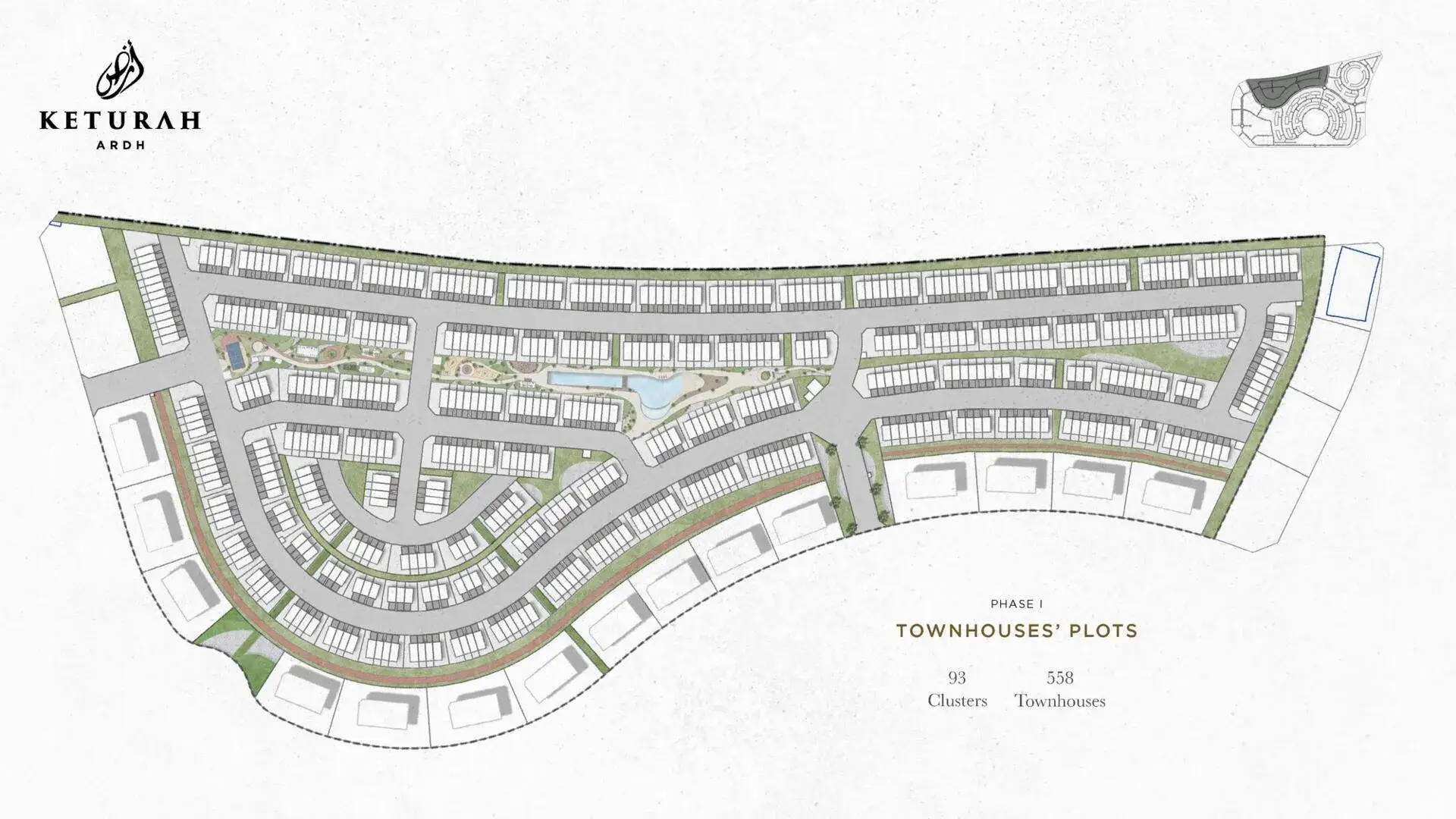 Phase 1 masterplan for Keturah Ardh in Dubai, detailing 558 premium townhouse plots for early off-plan investment through Casttio.